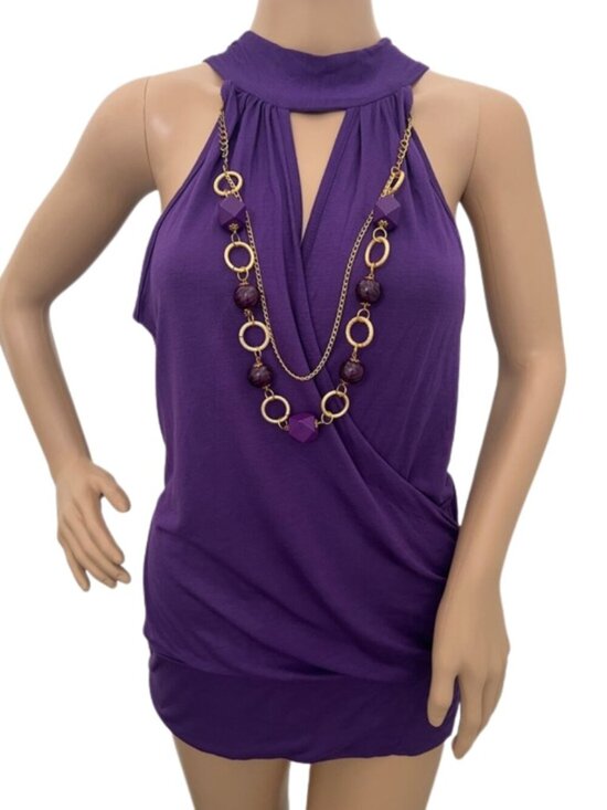 Voila Dresses & Skirts - Voila Purple Halter-Neck Sleeveless Mini Dress with Attached Necklace - Size L